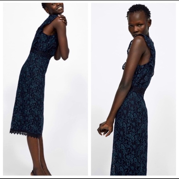 Zara blue and black lace dress Sz M - Picture 5 of 15